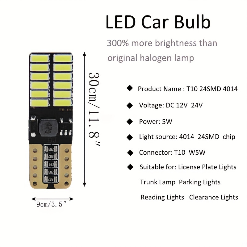 2x Car 5w5 Led Bulb T10 W5w Led Signal Light Canbus 12v 6000k