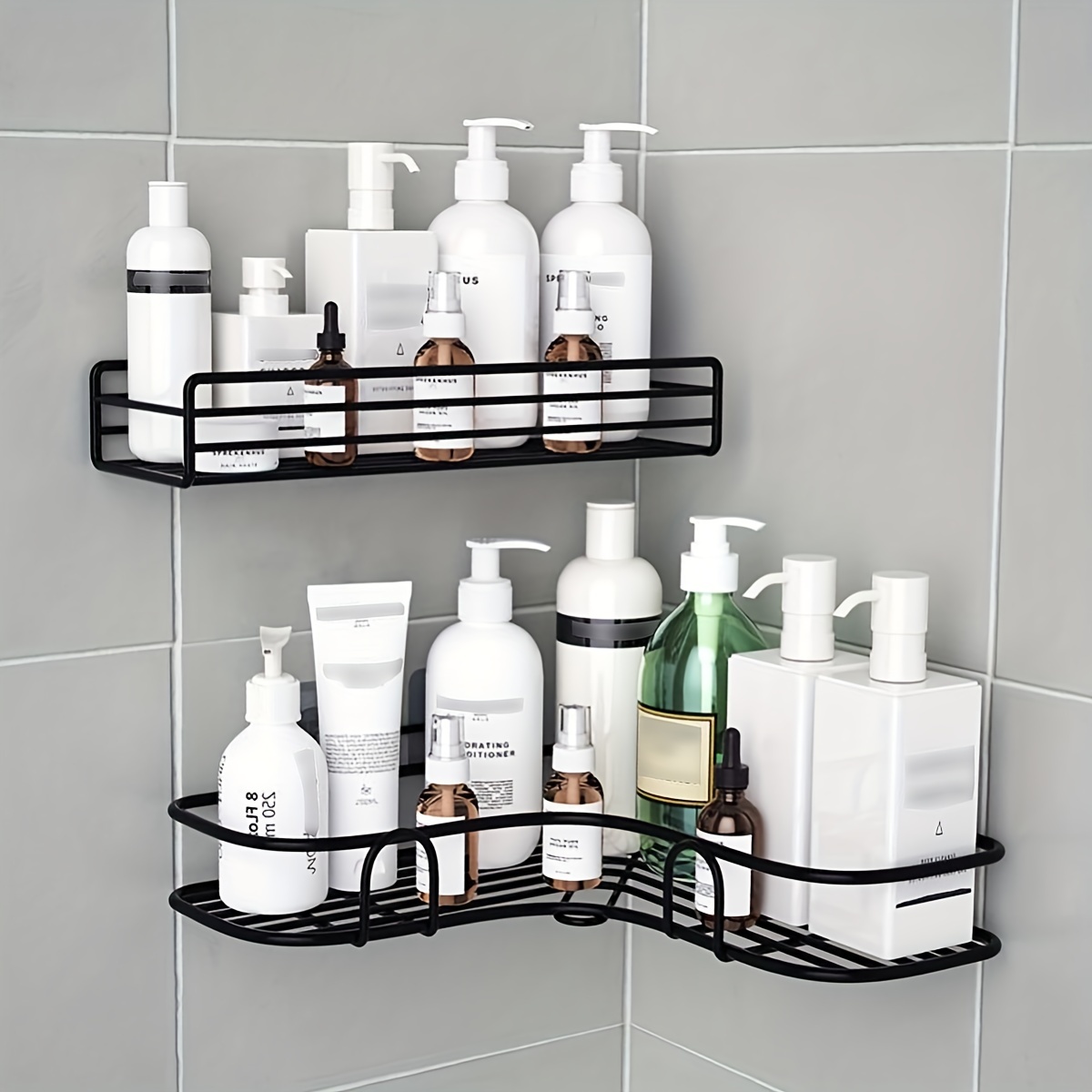 1pc Bathroom Wall Mounted Shelf, Punch-free Shower Caddy, Corner