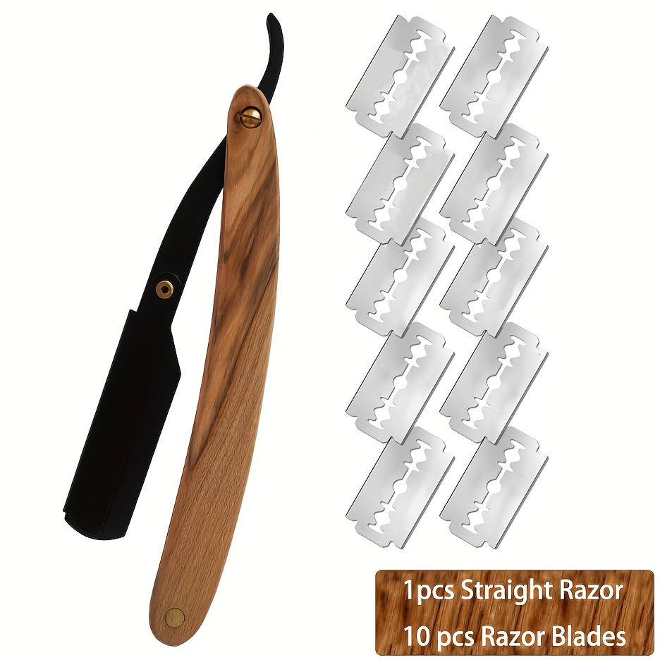 

Professional Barber Straight Edge Razor With Wooden Handle For Men, Barber Razor Kit With 10 Pack Replacement Blades
