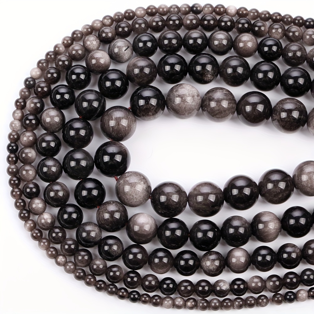 

4mm (0.157") -12mm (0.472")natural Stone Obsidian Round Beads, For Jewelry Making Diy Bracelets Necklace