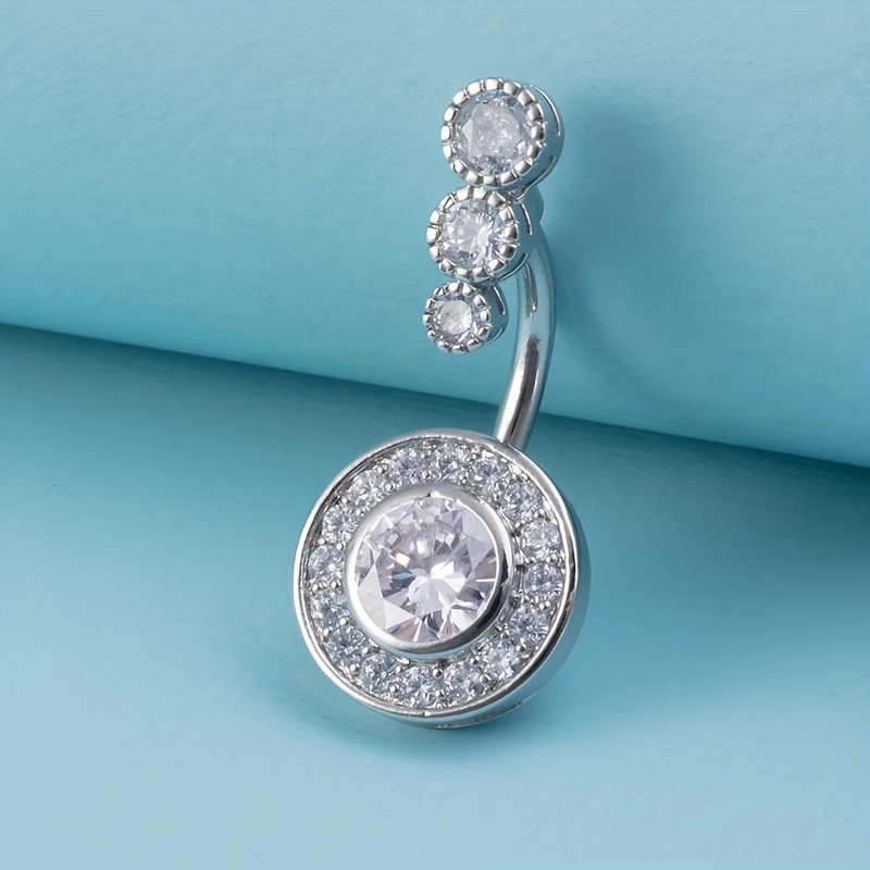 Crystal Navel Piercing Belly Button Ring, Zircon Inlaid