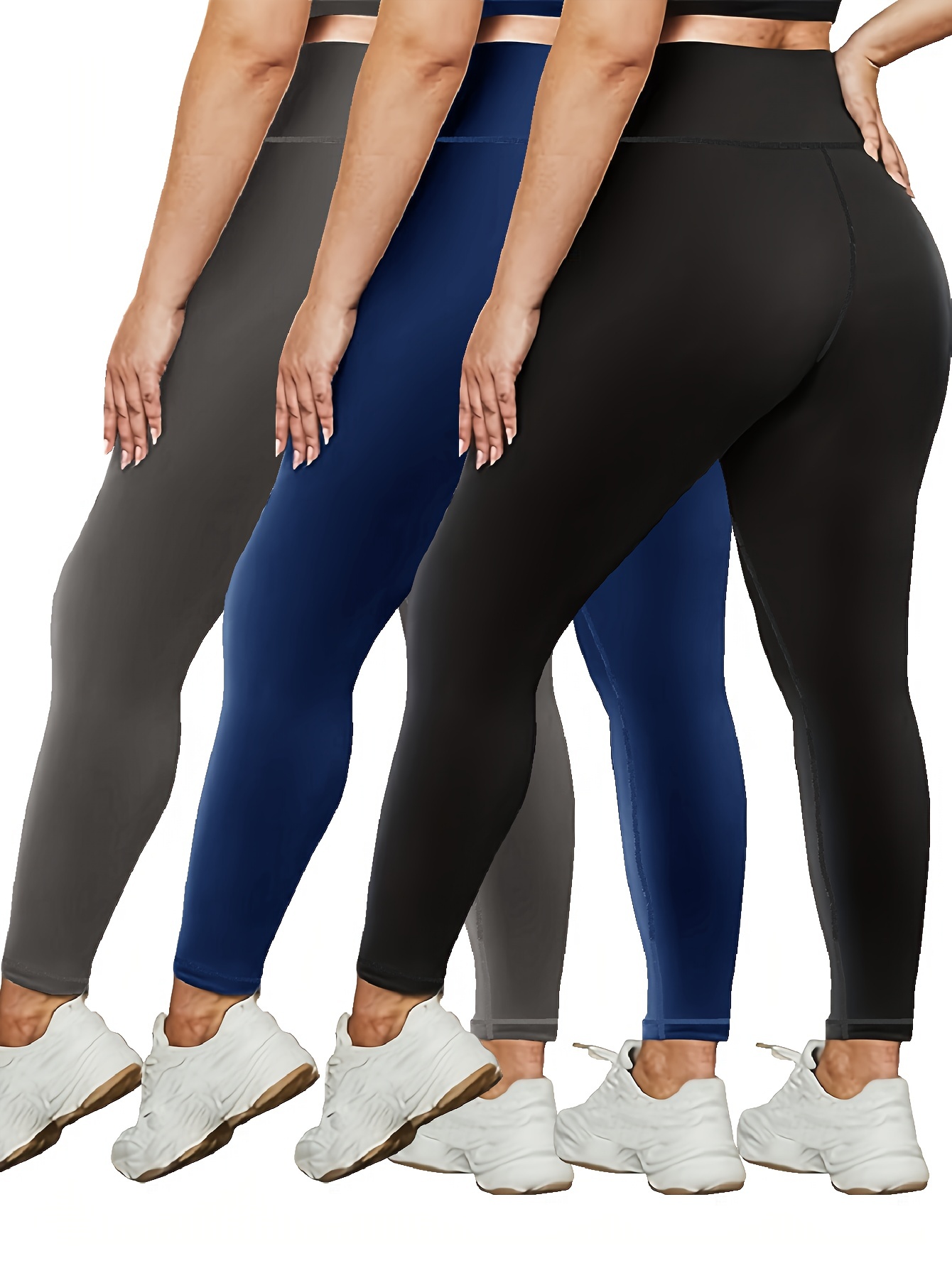 Plus Size Sports Pants Set Women's Plus Solid Wide Waistband