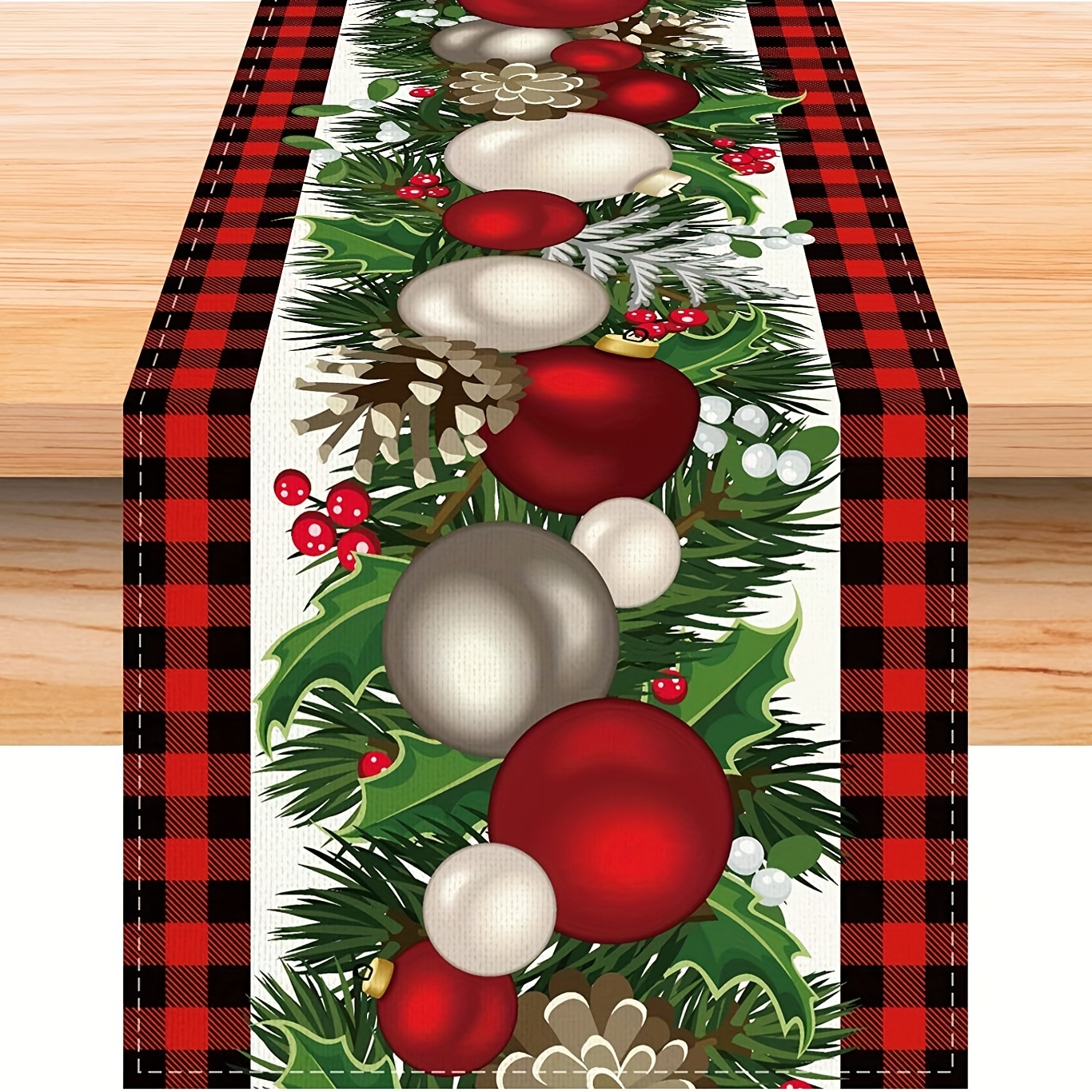 1pc believe in the magic of christmas with red and black buffalo plaid table runner perfect for indoor and outdoor dining and party decor