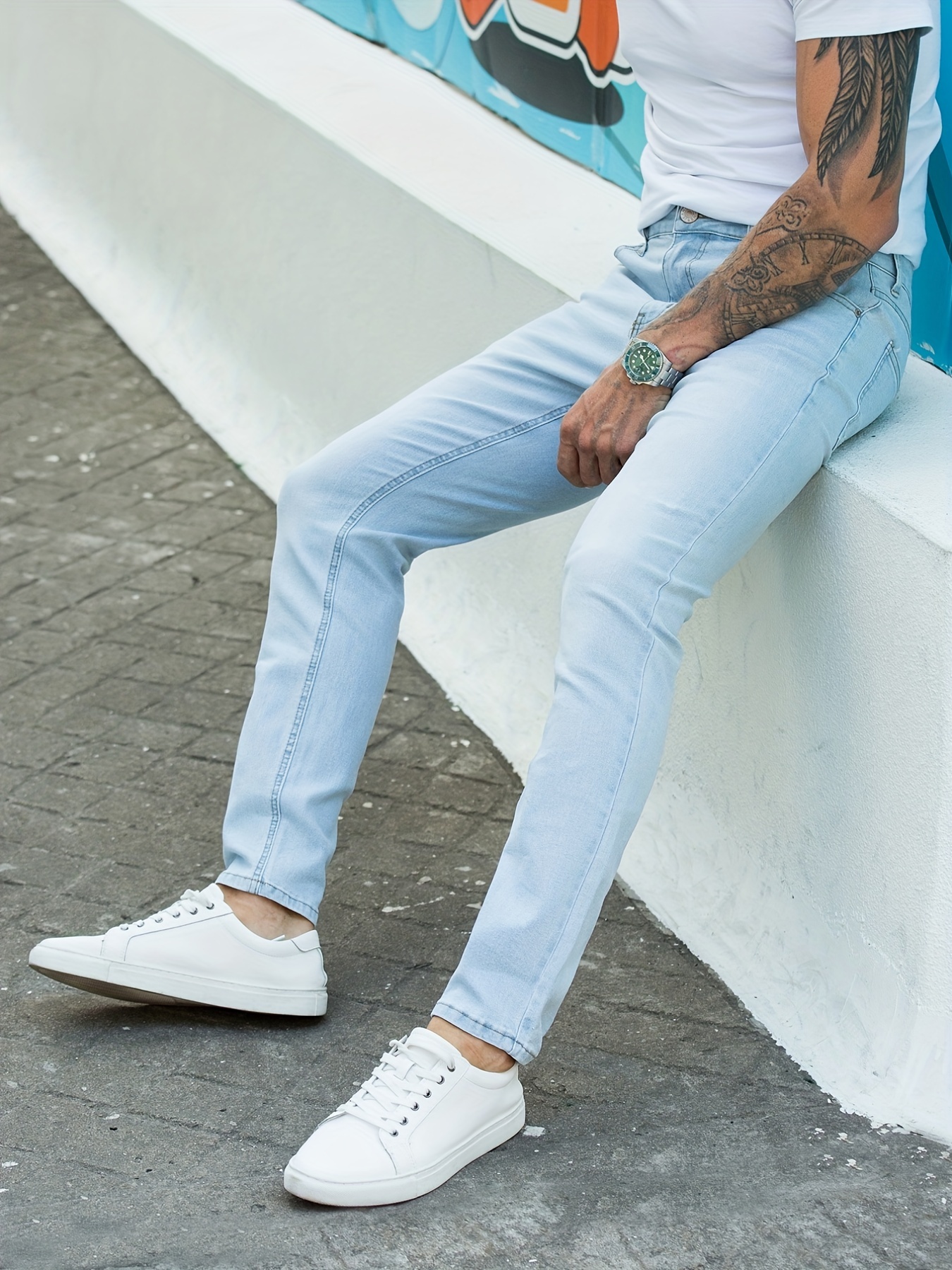Jeans skinny de cintura elástica calça jeans casual de - Temu Portugal