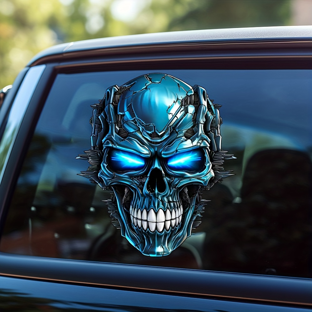 Blue Heavy Metal Skull Sticker Car Decal Waterproof Computer - Temu