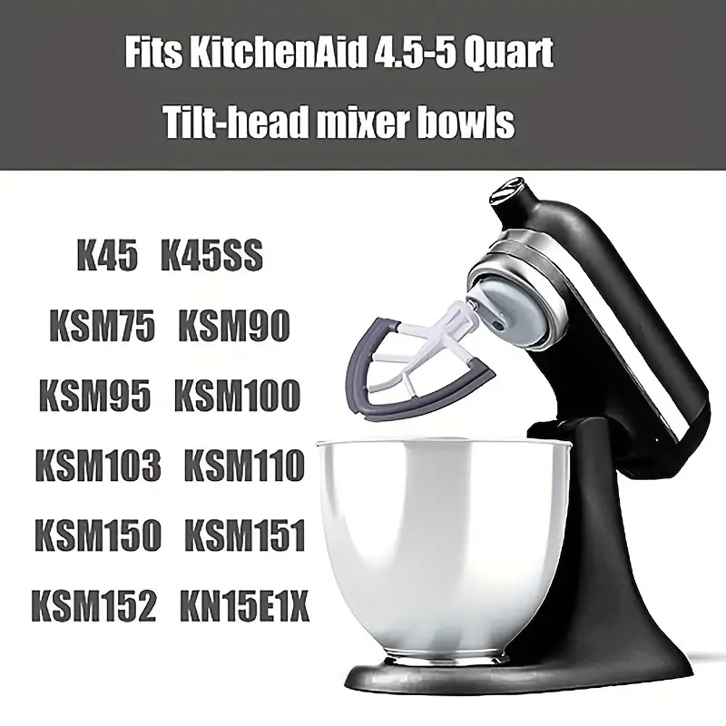 Flex Edge Beater For Kitchen Aid Mixer 4.5/5/6 Quart Bowl-lift Stand Mixer  Bowls, 4.5/--6 Qt Flat Edge Beater With Flexible Silicone Edges Bowl Scraper  - Temu