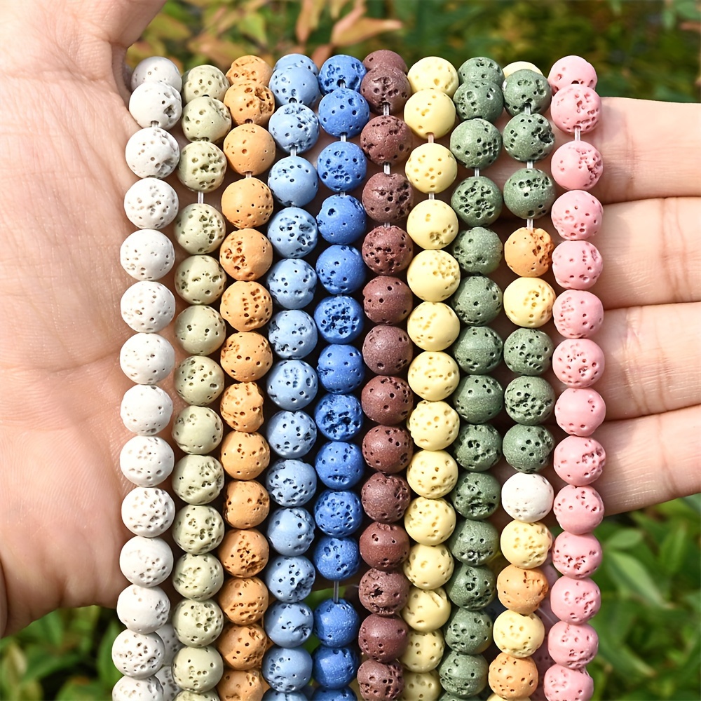 Colorful Volcanic Lava Beads Round Loose Spacer Beads For - Temu