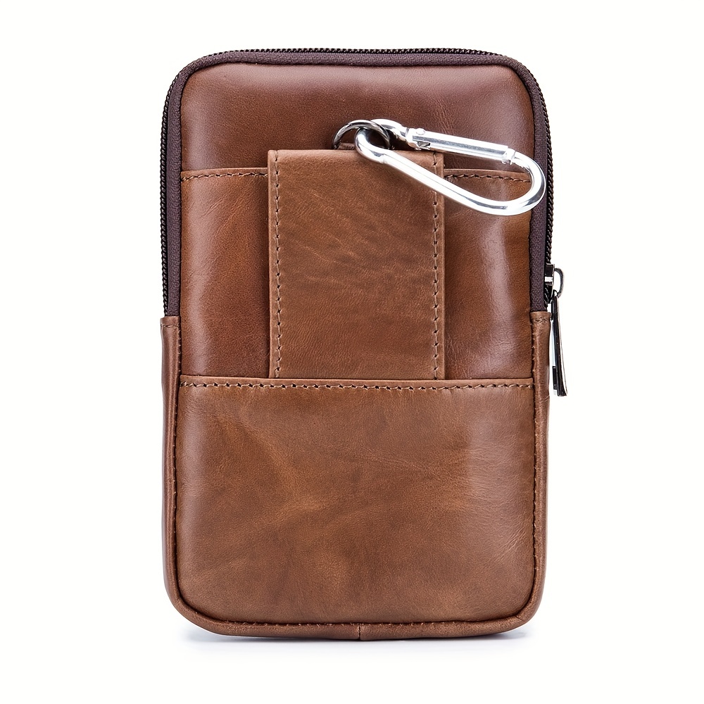 mens genuine leather mobile phone bag top layer cowhide waist bag belt clip bag wear resistant waterproof phone pouch coin purse