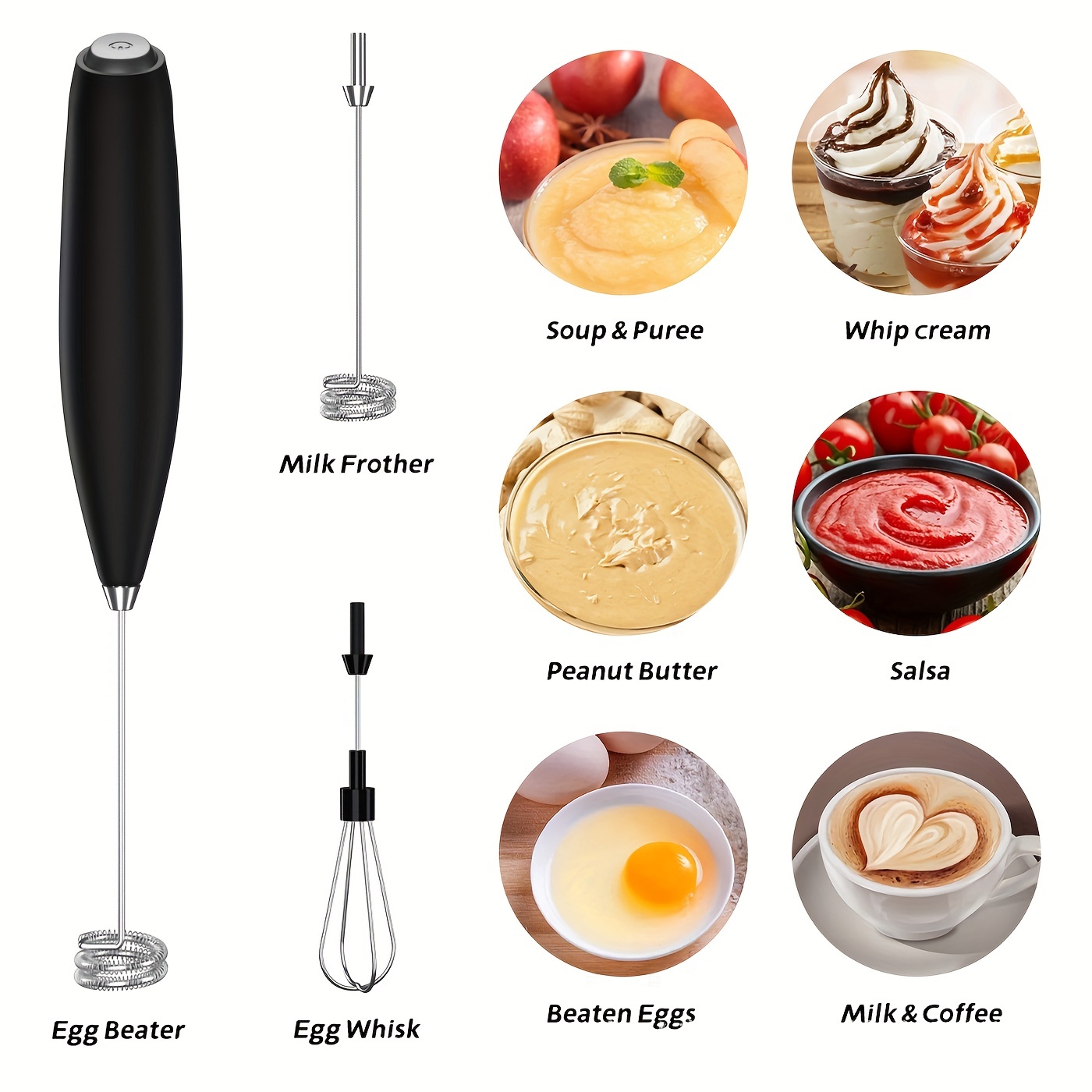 Milk Frother Handheld Detachable with Egg-beating Head & Support Stand  M