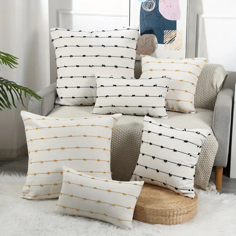 Boho Cotton Woven Striped Pattern Throw Pillow Covers, Black,yellow,various  Size Both-sided Design Pillow Case, Decor For Living Room Bedroom Sofa, No  Pillow Insert - Temu