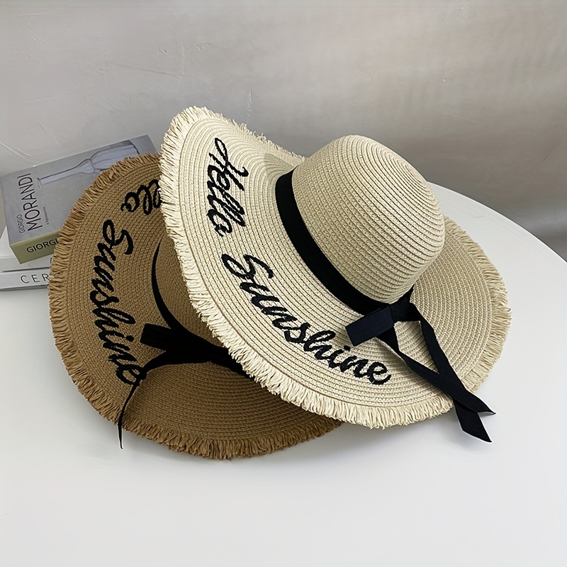 Sunshine Sun Hat Ribbon Bowknot Wide Brim Straw Hat