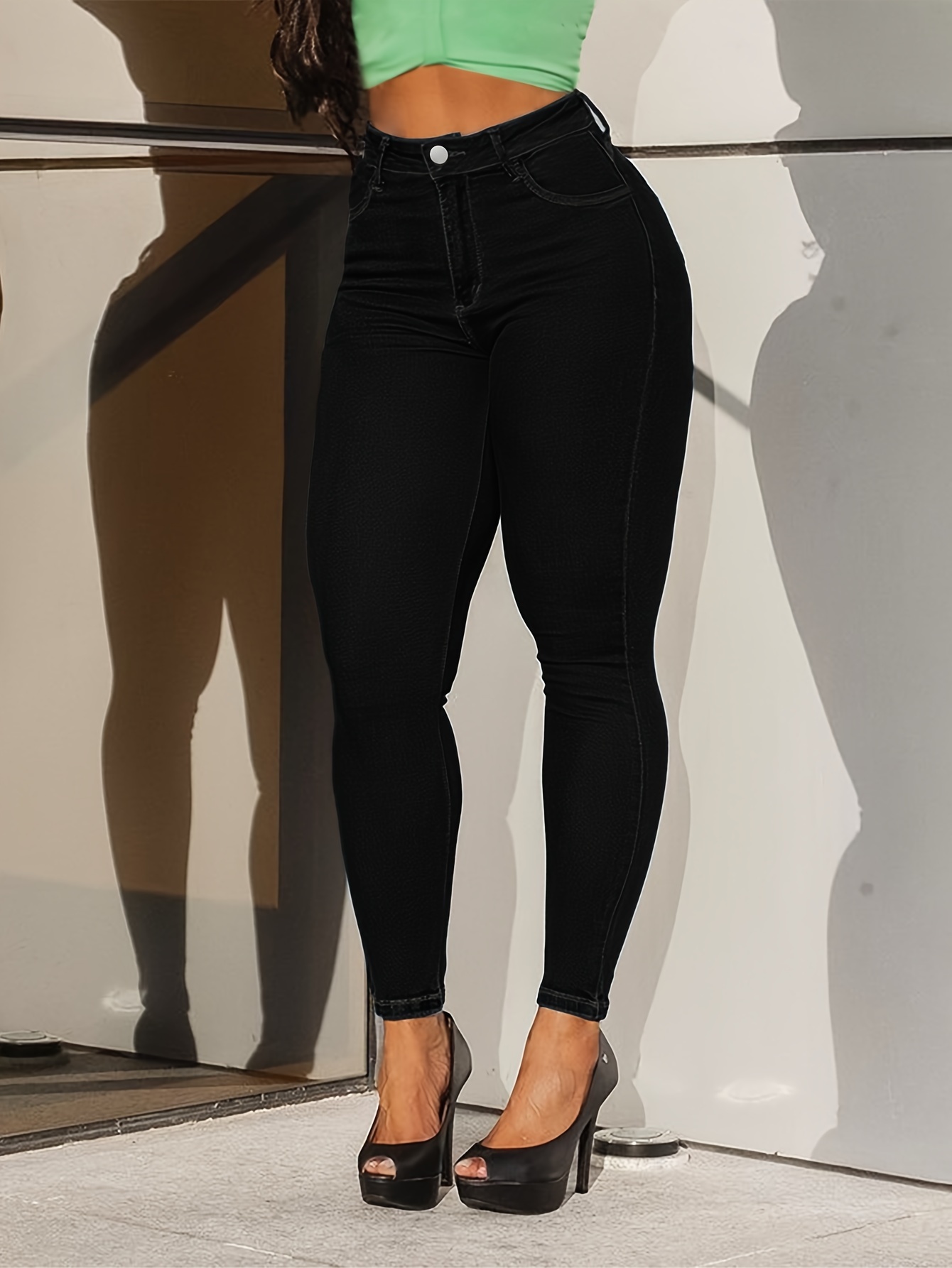 Cotvotee-pantalones vaqueros de cintura alta para mujer, Jeans ajustados  elásticos a la moda, pantalones pitillo negros, ropa de calle elástica Sexy