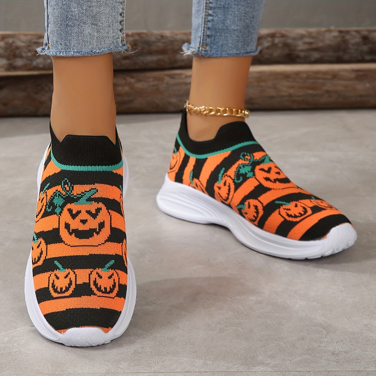 Women's Pumpkin Pattern Shoes Halloween Slip Low - Temu Canada