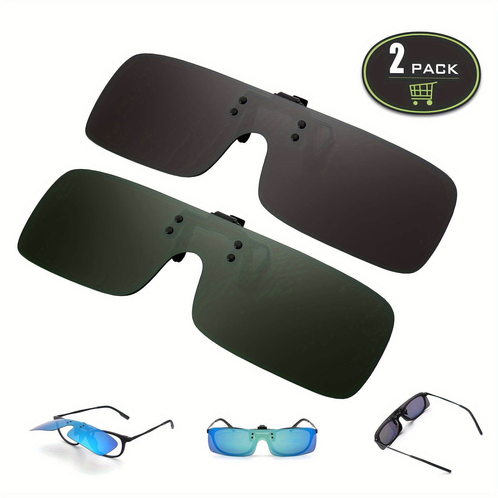 2pcs Trendy Cool Polarized Clip On Sunglasses Sunglasses Tac Lens