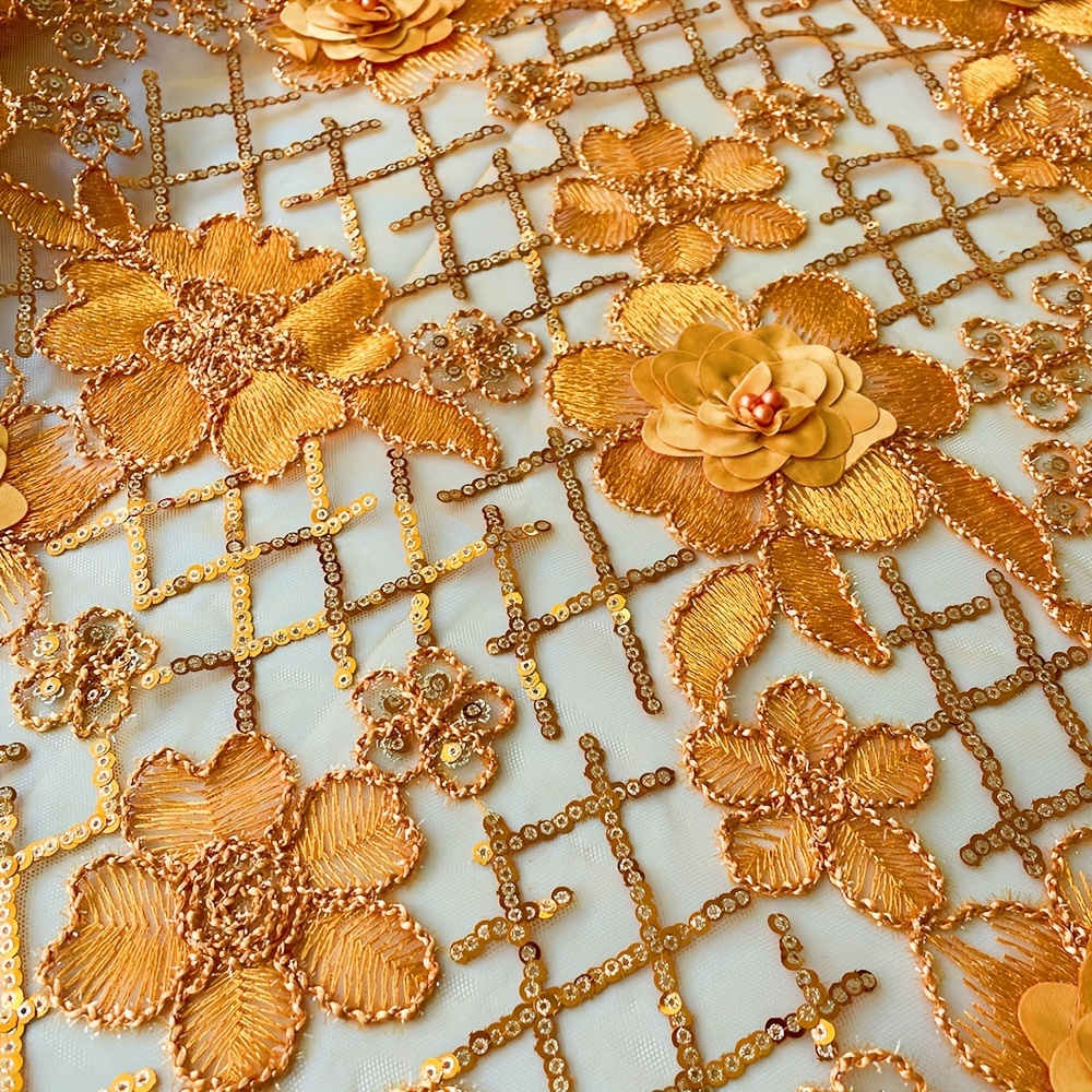 Lt Gold Embroidery Beaded Fabric By The Yard With Sequin Fabric