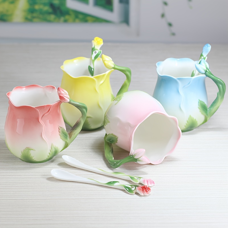 Rose Flower Coffee Mug, Ceramic Coffee Cups, Cute Aesthetic Water Cups,  Summer Winter Drinkware, Gifts - Temu
