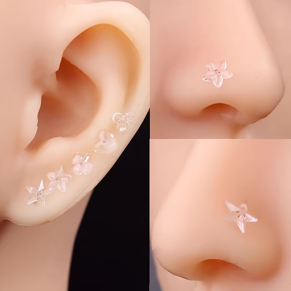 10PCS Mix Styles Plastic Earrings Clear Ear Pins and Resin Earring Backs
