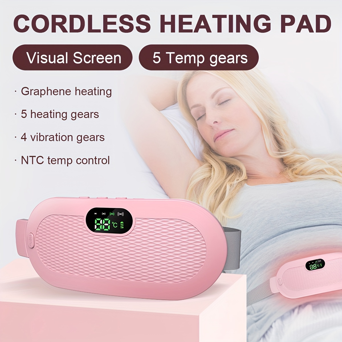 

Portable Cordless Heating Pad, Electric Waist Belt Device, Fast Heating Pad With Heat And Vibration Massage Function, Back Or Belly Heating Pad For Women And Girl