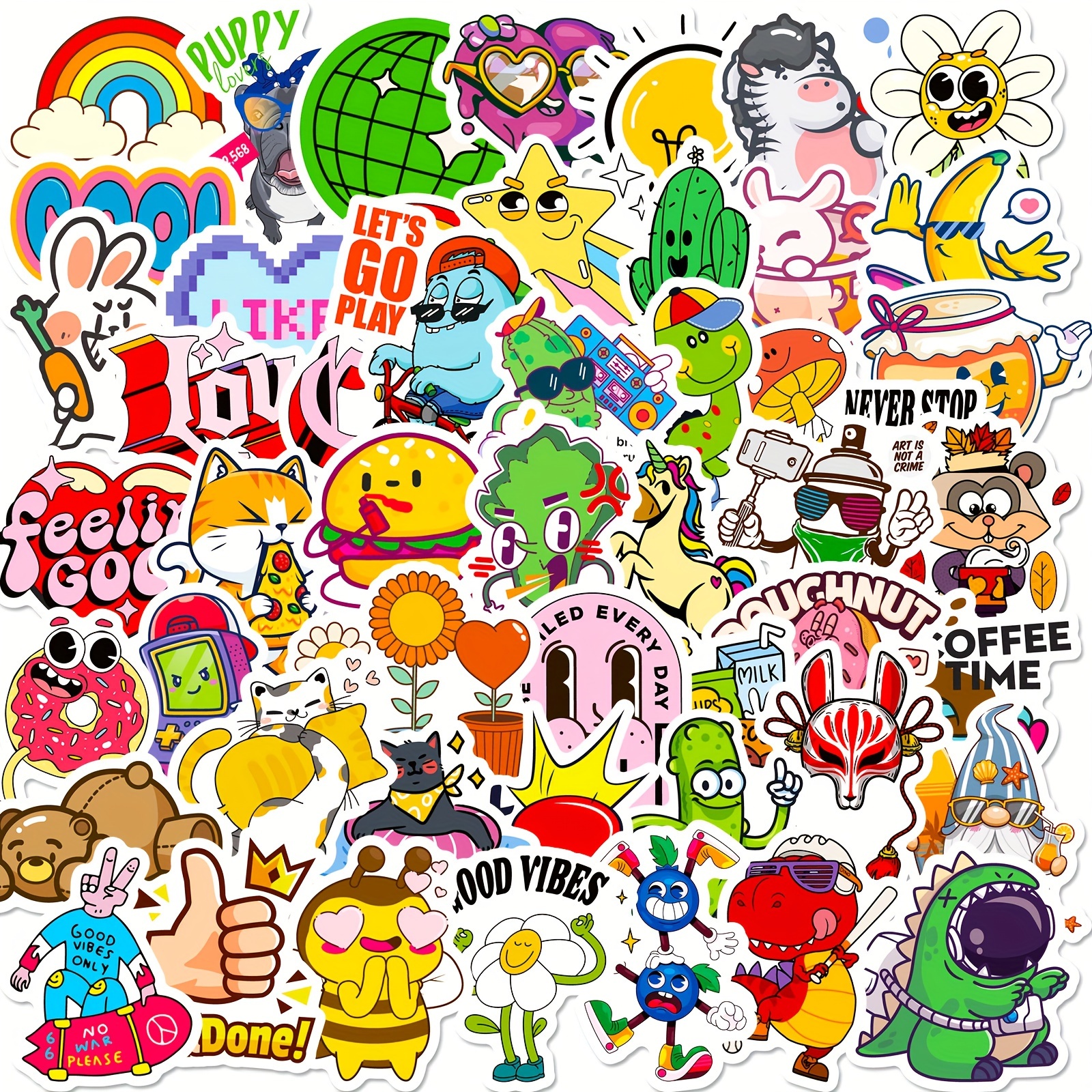 50pcs Random Funny Cute Cartoon Themed Waterproof Sticker Pack