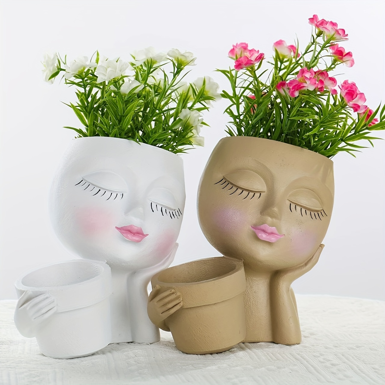 2 Pots de fleurs avec visage - Pots de fleurs uniques pour l