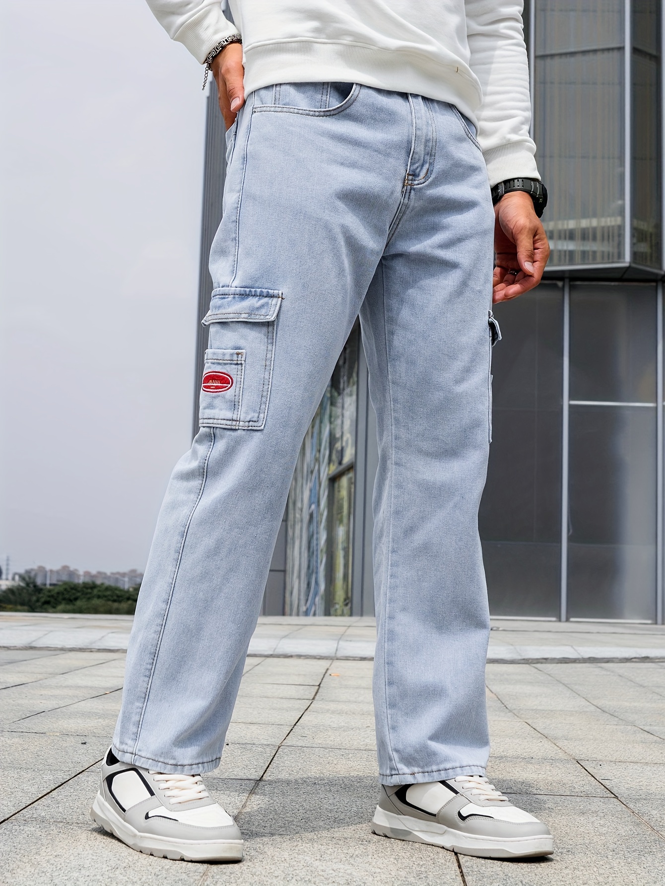 Pantalones Vaqueros Holgados Para Hombre Jeans Con Bolsillos Moda Grande  Trabajo