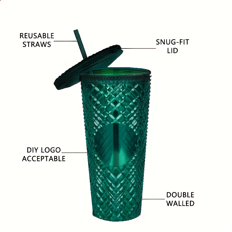 Studded Tumbler With Lid And Straw, Leakproof Creative Coffee Mug, Double  Walled Plastic Cup, Great Gift For Men And Women