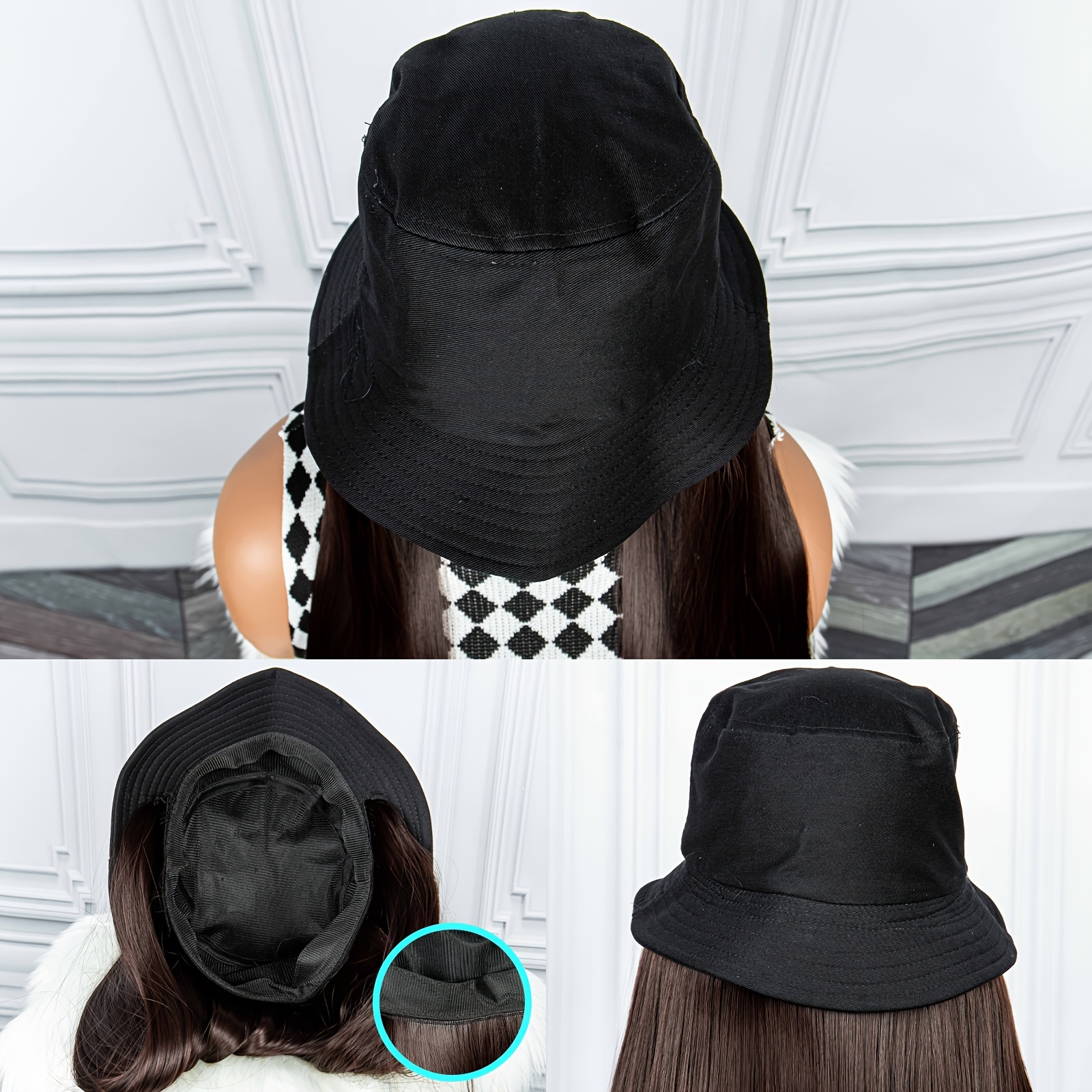 Women's Bucket Hat Wig Bucket Hats Long Straight Synthetic - Temu