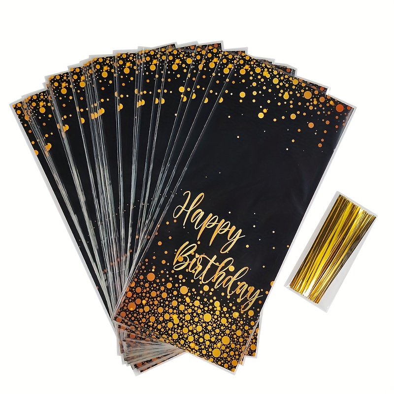 Golden Black Happy Birthday Gift Bags Golden Dot Birthday - Temu