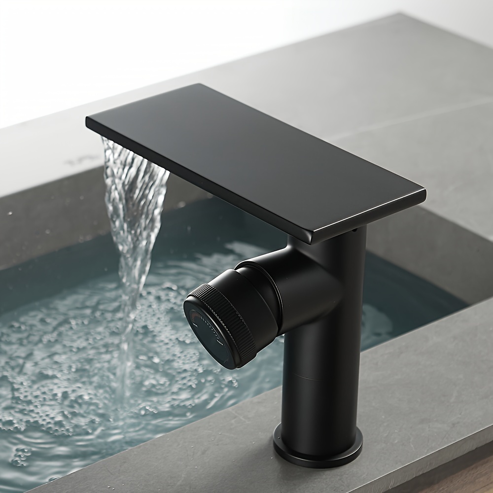 Grifo de baño negro para lavabo, grifo de lavabo de baño de un solo  agujero, grifo de lavabo de latón alto moderno