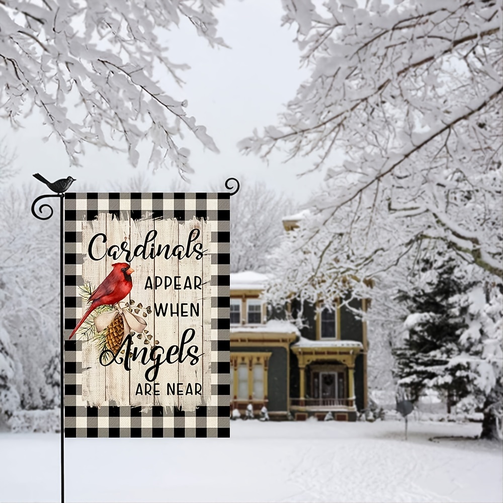 1pc winter decorative garden flag double sided red bird snowflake quote memorial gift outdoor small decor christmas farmhouse home outside decoration no flagpole 12x18 inches details 3