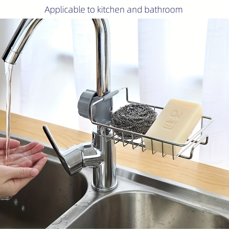 1pc, Sponge Holder Over Faucet Kitchen Sink Caddy Organizer, Detachable  Hanging Faucet Drain Rack For Bathroom, Scrubbers, Soap