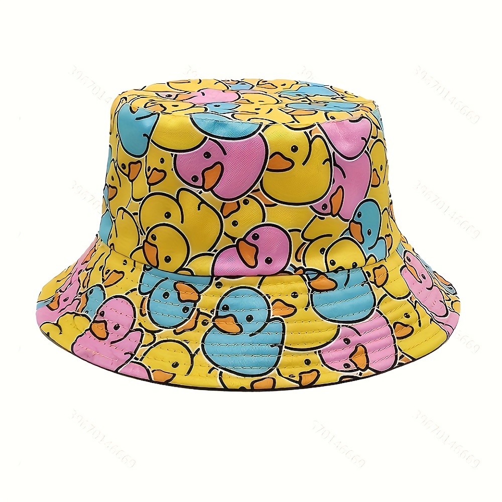 Yellow Duck Printed Bucket Hat Reversible Cute Cartoon Basin - Temu