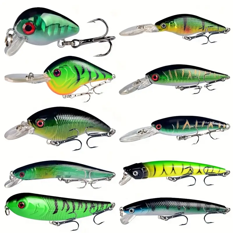 10pcs Mixed Type Fishing Lure For Bass, Shallow Diving Crankbait Bass Trout  Fishing Lure Swimbait Wobble Hard Baits