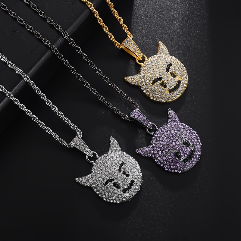 Exquisite Inlaid Cubic Zirconia Little Devil Pendant Necklace, Unisex