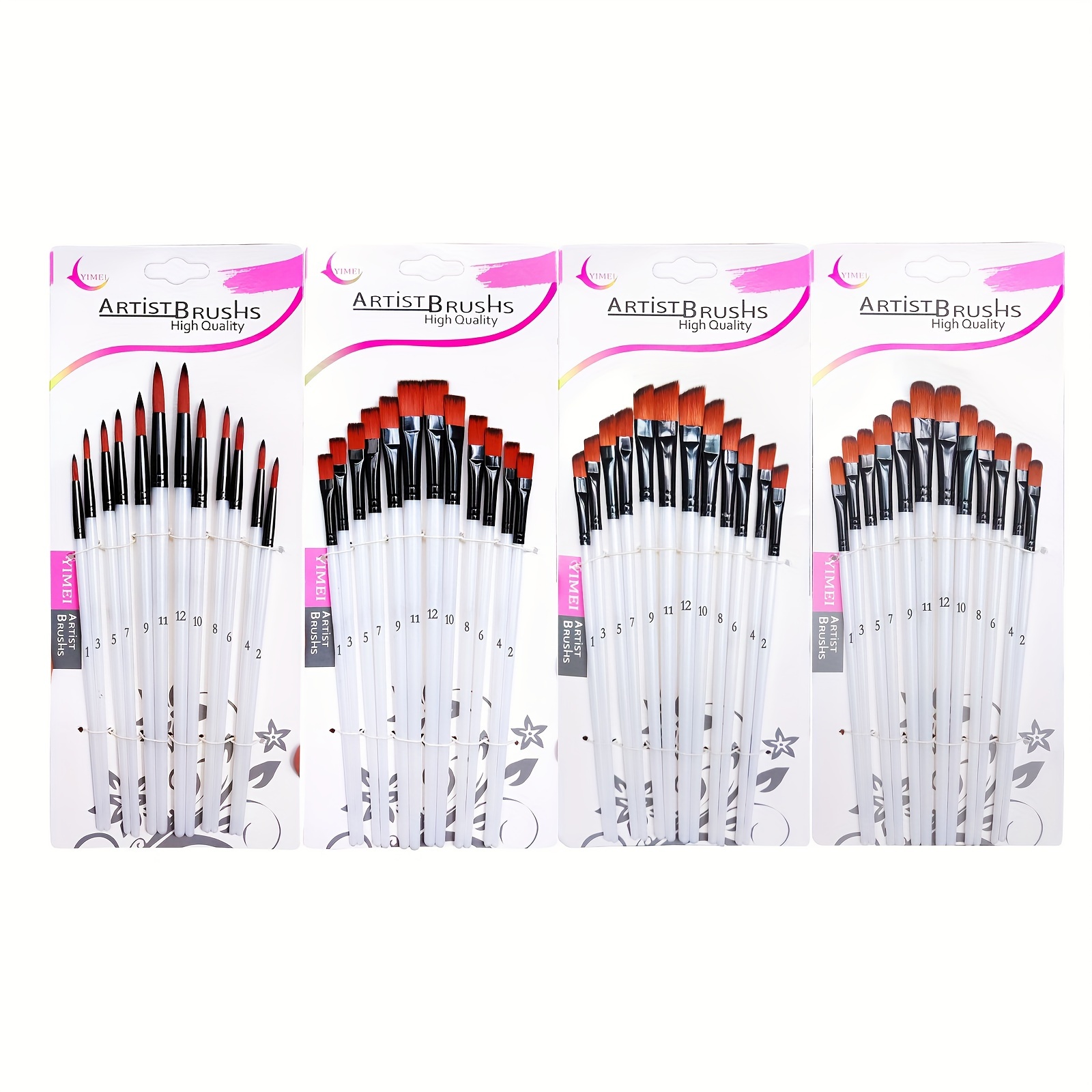 

12pcs Paint Brushes Set, Artist Brush For Acrylic Oil Watercolor Gouache Artist Professional Painting Kits With Synthetic Nylon Tips White Suitable For Novices As Well As Teaching