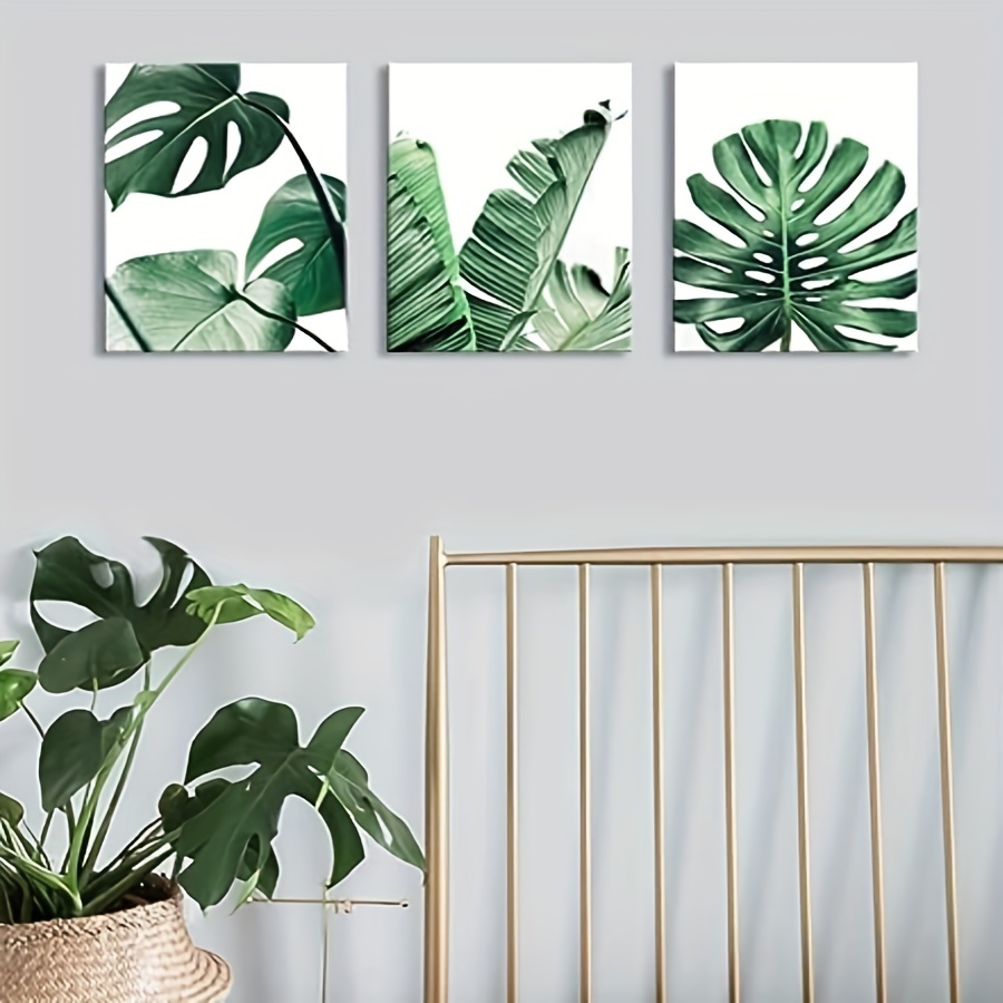 3pcs/set Simple Canvas Print Posters, Green Leaf Canvas Wall Art ...