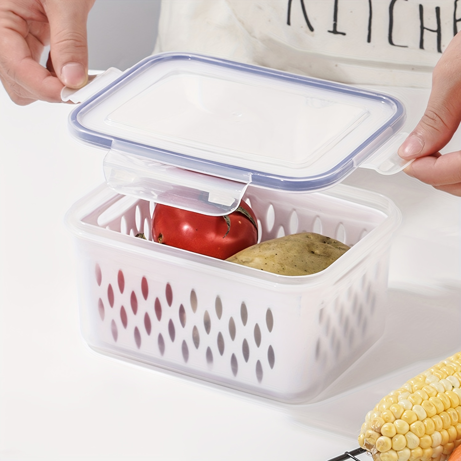 Fruit Vegetable Produce Storage Saver Containers With Lid & Colander,  Plastic Fresh Keeper, Refrigerator Fridge Organizer, For Salad Berry Lettuce  Food Meat Fish Celery - Temu Malaysia