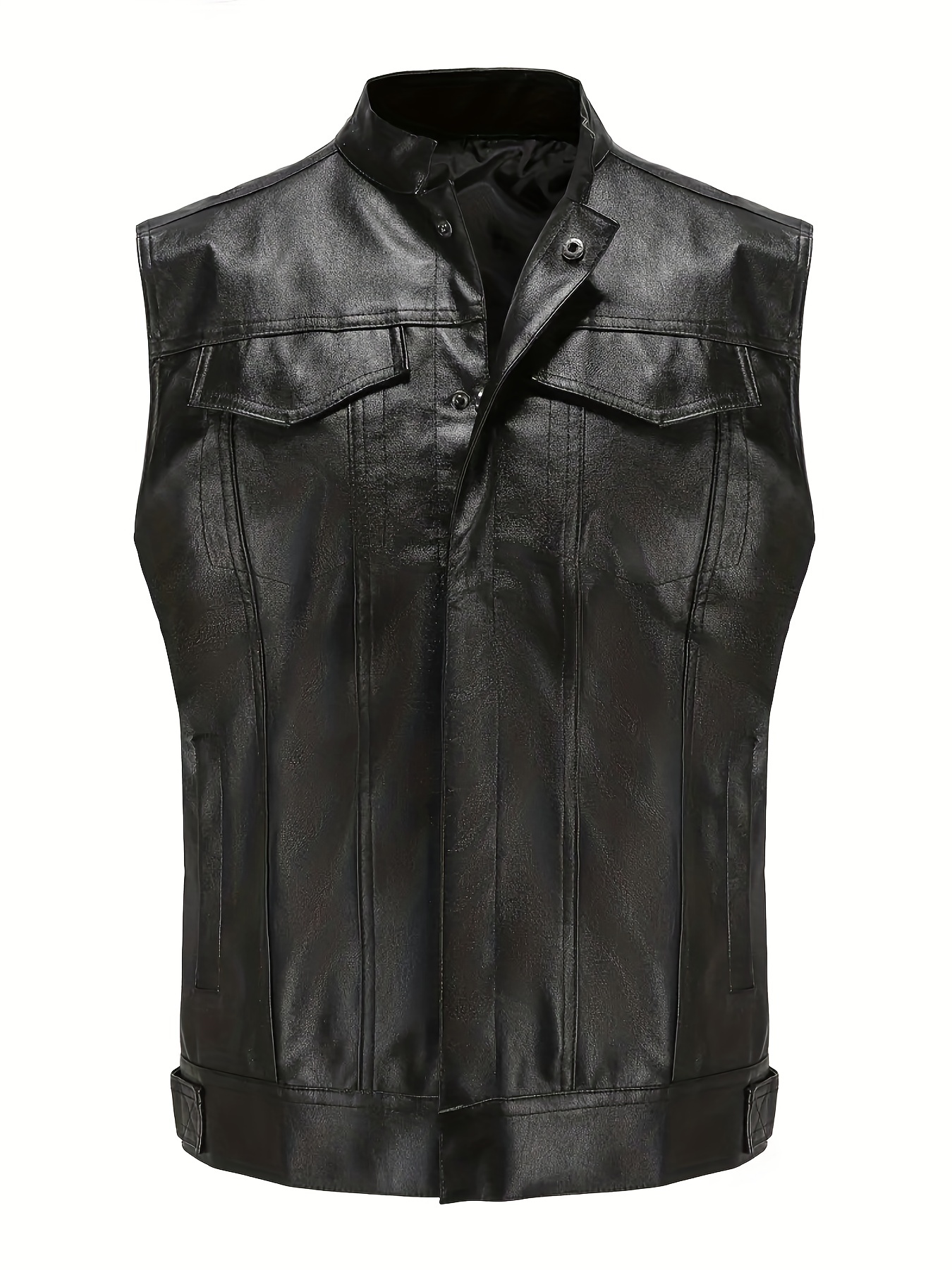 Zip Up Solid PU Leather Vest, Street Wear Sleeveless Moto Vest, Women's  Clothing