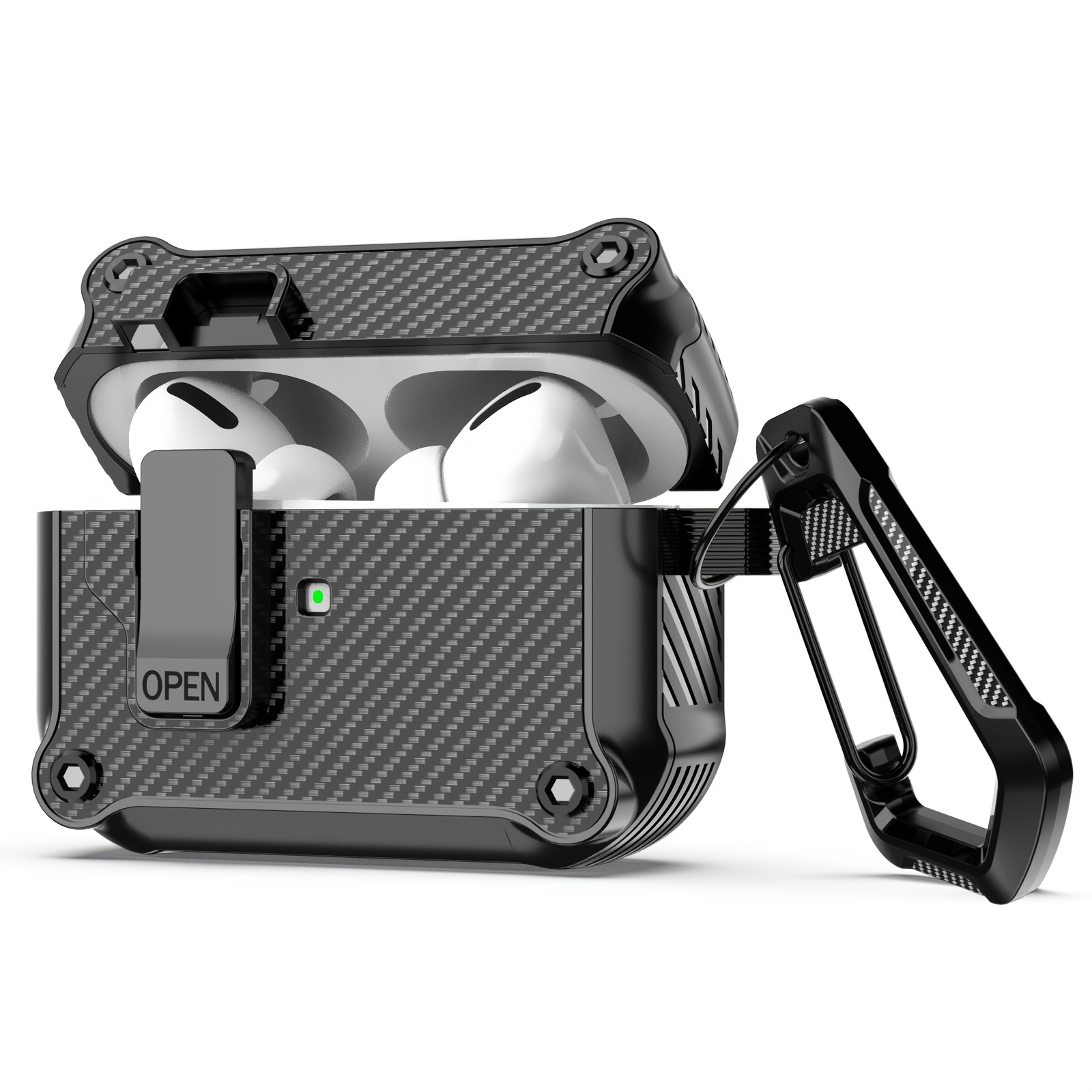 [5 in 1] Case for Airpods 2/1 with Lock, Carbon Fiber Secure Lock Clip  PC+TPU Shockproof Protective AirPods Cover Case for Women for AirPod 1st  and