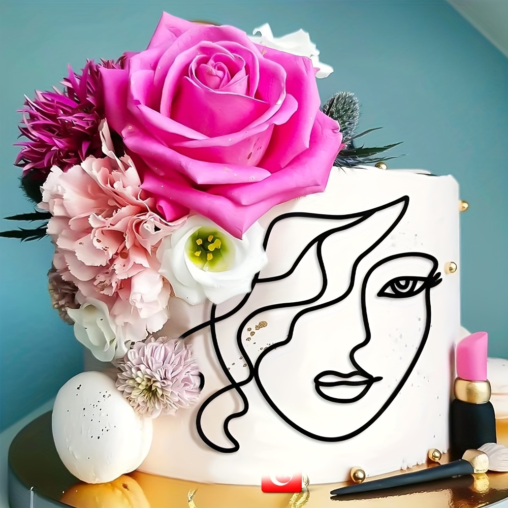 Black Acrylic Lady Face Cake Topper Birthday Cake Decoration - Temu