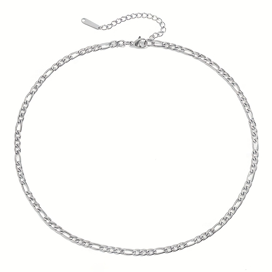 1pc 4mm 60cm/23.6in Silver Stainless Steel Chain Necklace with A Figaro Chain Necklace, Suitable for Both Women and Men (4mm/23.6in),Temu