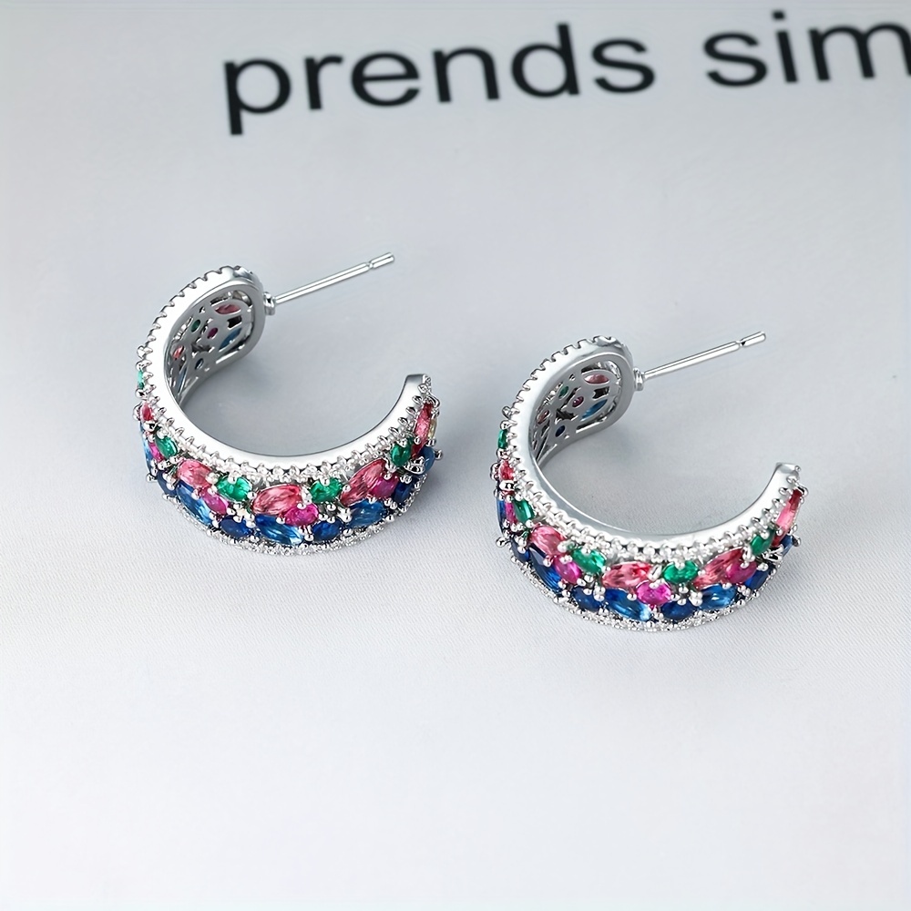 Zirconia C Shaped Dangle Earrings