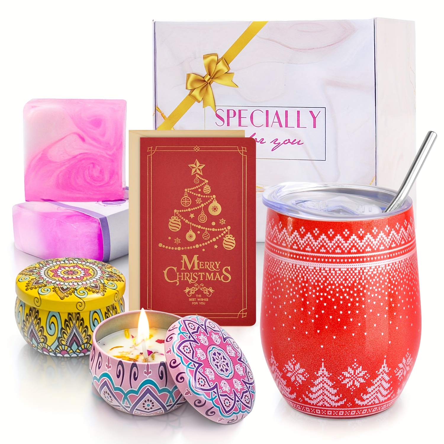 Christmas Gifts Box,Christmas Gifts Basket for Women Men,Merry Christmas  Gifts,Thank You Gifts Relaxing Spa Bath Gifts Scented Candles Insulated