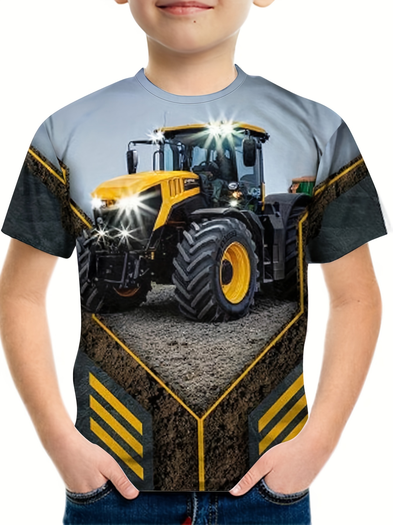 Camiseta Con Gráfico De Tractor Para Niño, Camiseta Informal Con Estampado  3D Transpirable Ligeramente Elástica, Ropa Para Niños Para Verano Al Aire  Libre - Temu