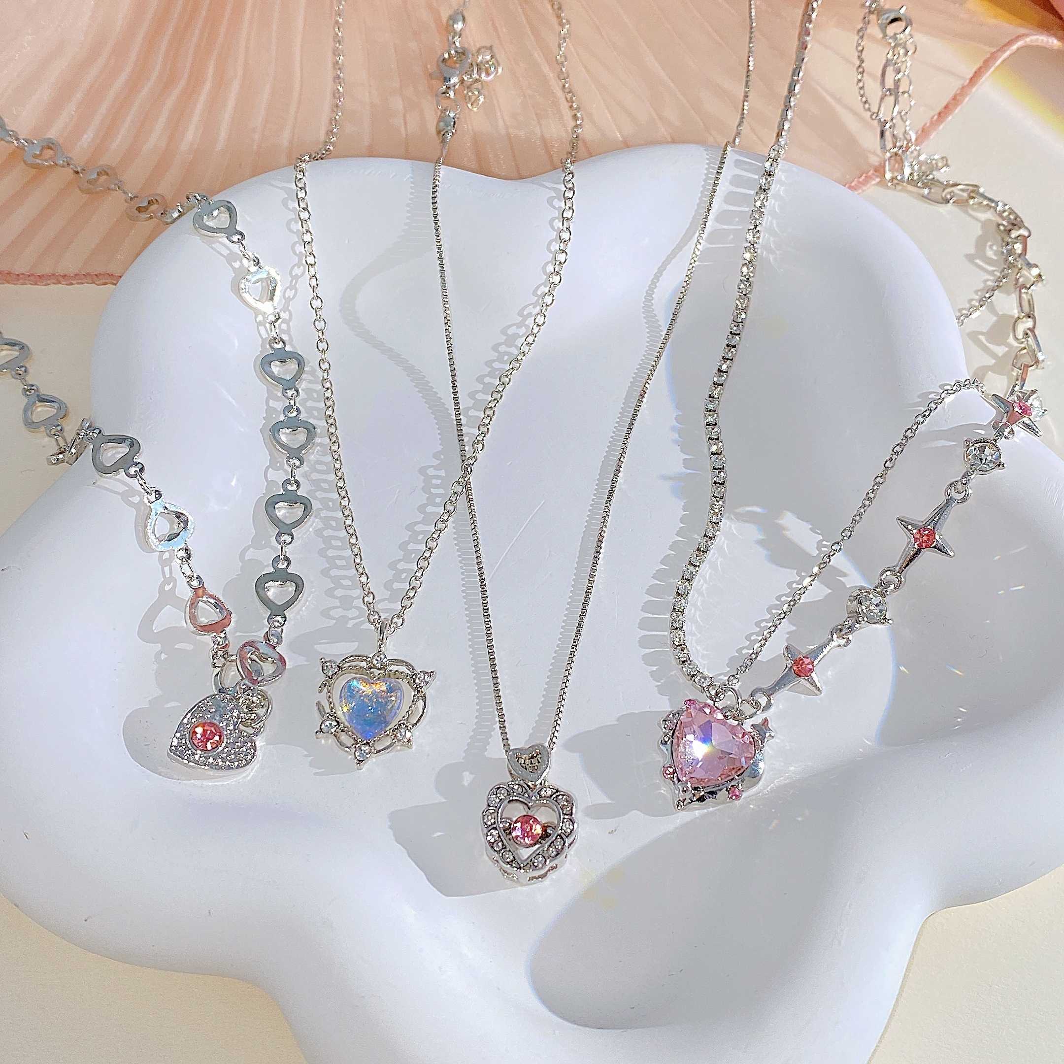 Y2k Style Heart shaped Crystal Pendant Necklace Punk Design - Temu