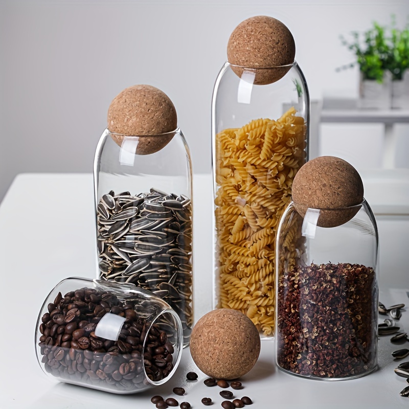 Glass Food Jar With Cork Lid Pasta/rice Storage 