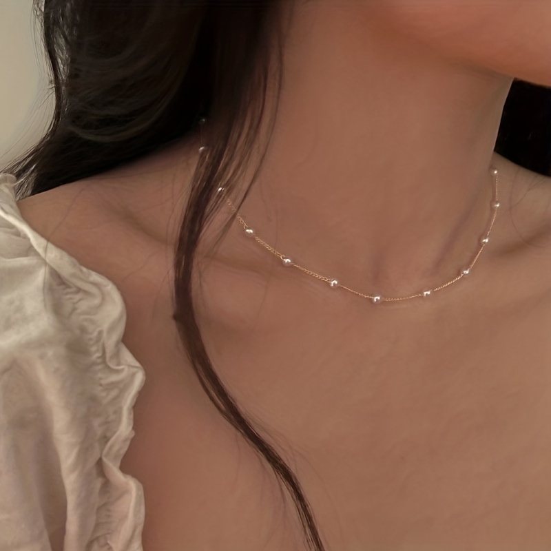 

Stylish Imitation Pearl Creative Minimalist Choker Necklace Collarbone Chain For Women
