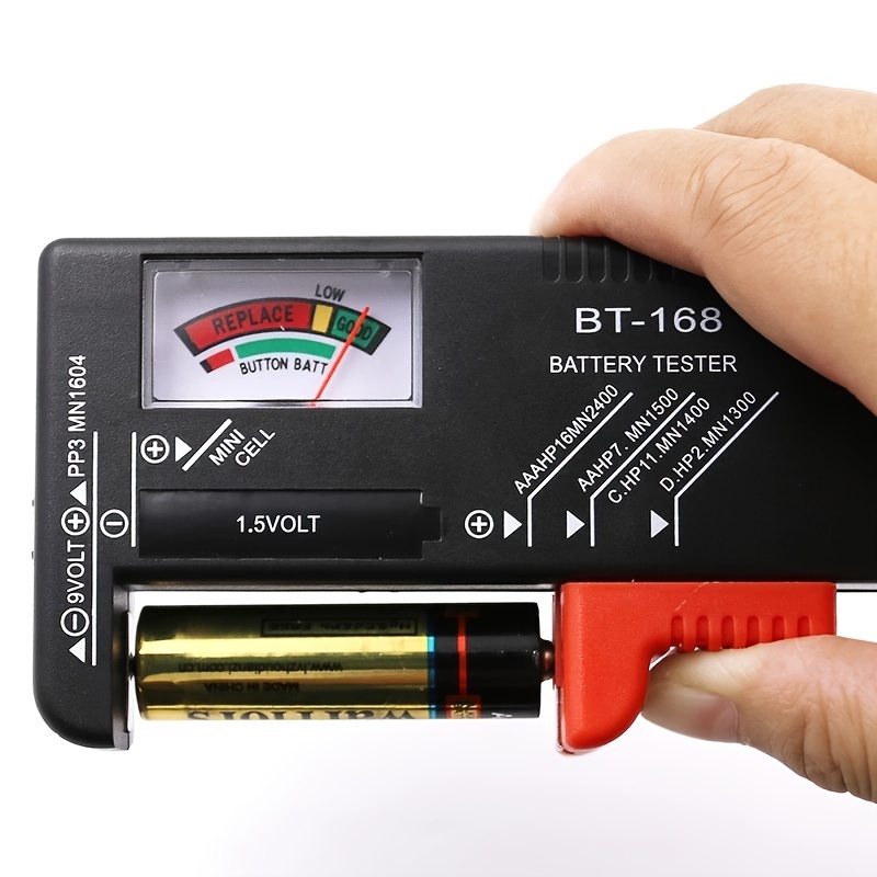 Probador de batería, medidor universal de comprobador de batería,  comprobador de carga de batería doméstica multiusos para pilas de botón  pequeñas AA/AAA/C/D/9V/1.5V, celdas de linterna de 12 V y más (negro) :  Electrónica 
