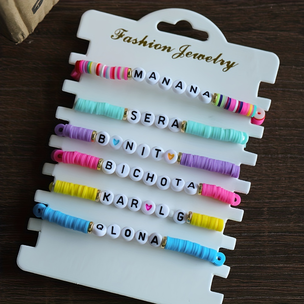 Cute Colorful Letter Beads Decor Stretchable Friendship - Temu