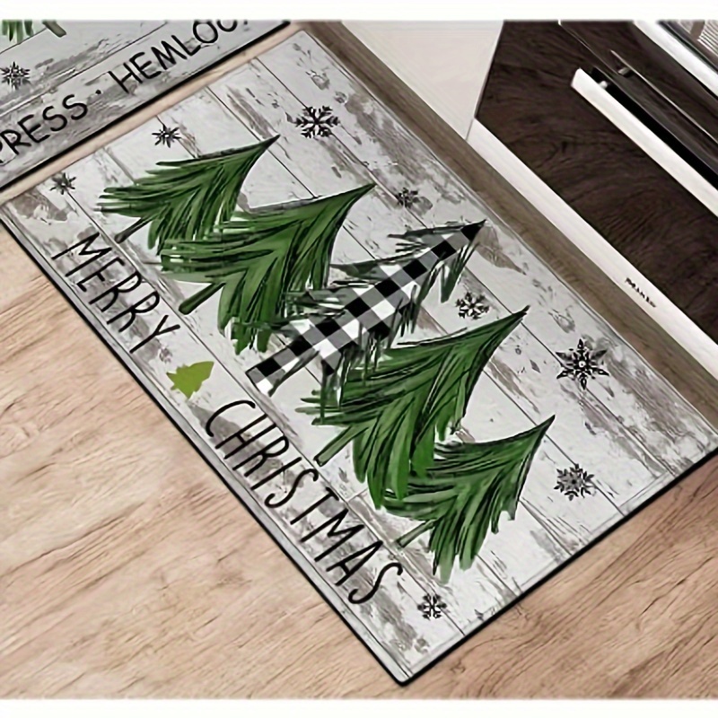 Set De 3 Tapis De Cuisine De Noël - Motifs Bonhomme De Neige Et Sapin - Tailles 40x60, 50x80, 40x120 Cm - Polyester